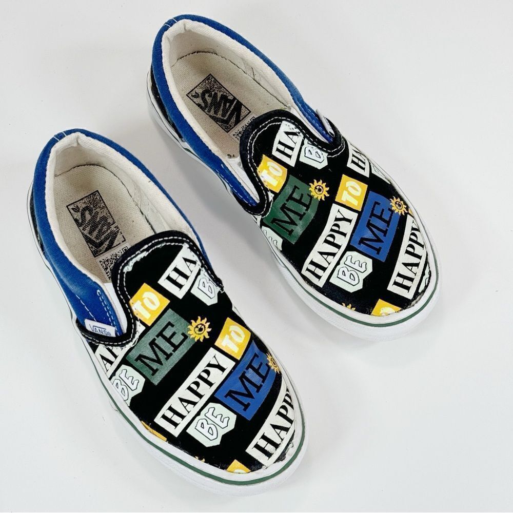 Vans Classic Slip Ons Happy To Be Me Sneakers Blue Black Kids 2